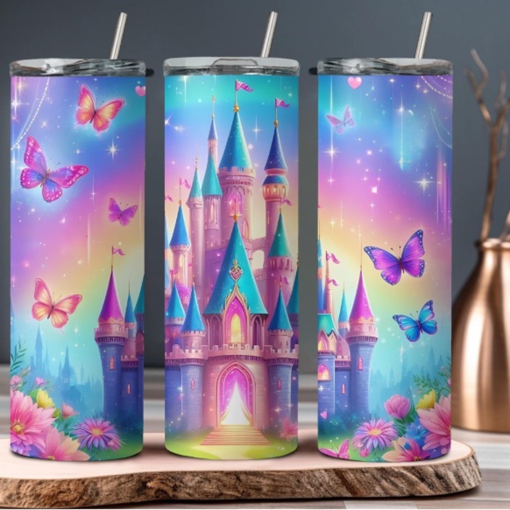 Colorful Castle and Butterflies Tumbler